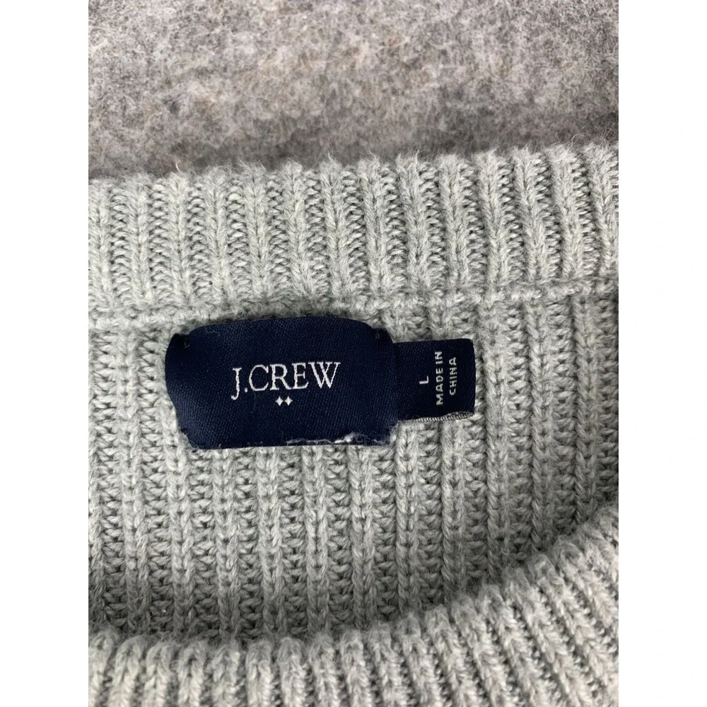 J Crew Chunky Ribbed Knit Crewneck Sweater Gray Mens Large Suede Patch Woodsman
